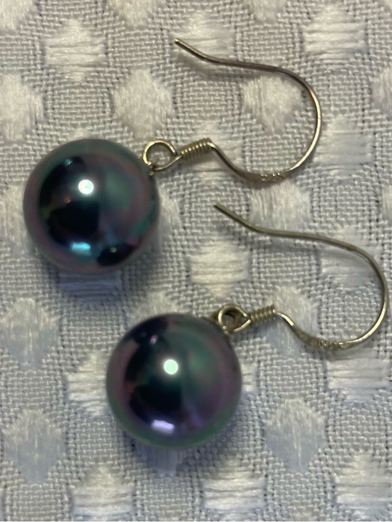 Unbranded Jewelry - Sterling Silver Synthetic Iridescent Peacock Black Pearl Dangle Earrings #663